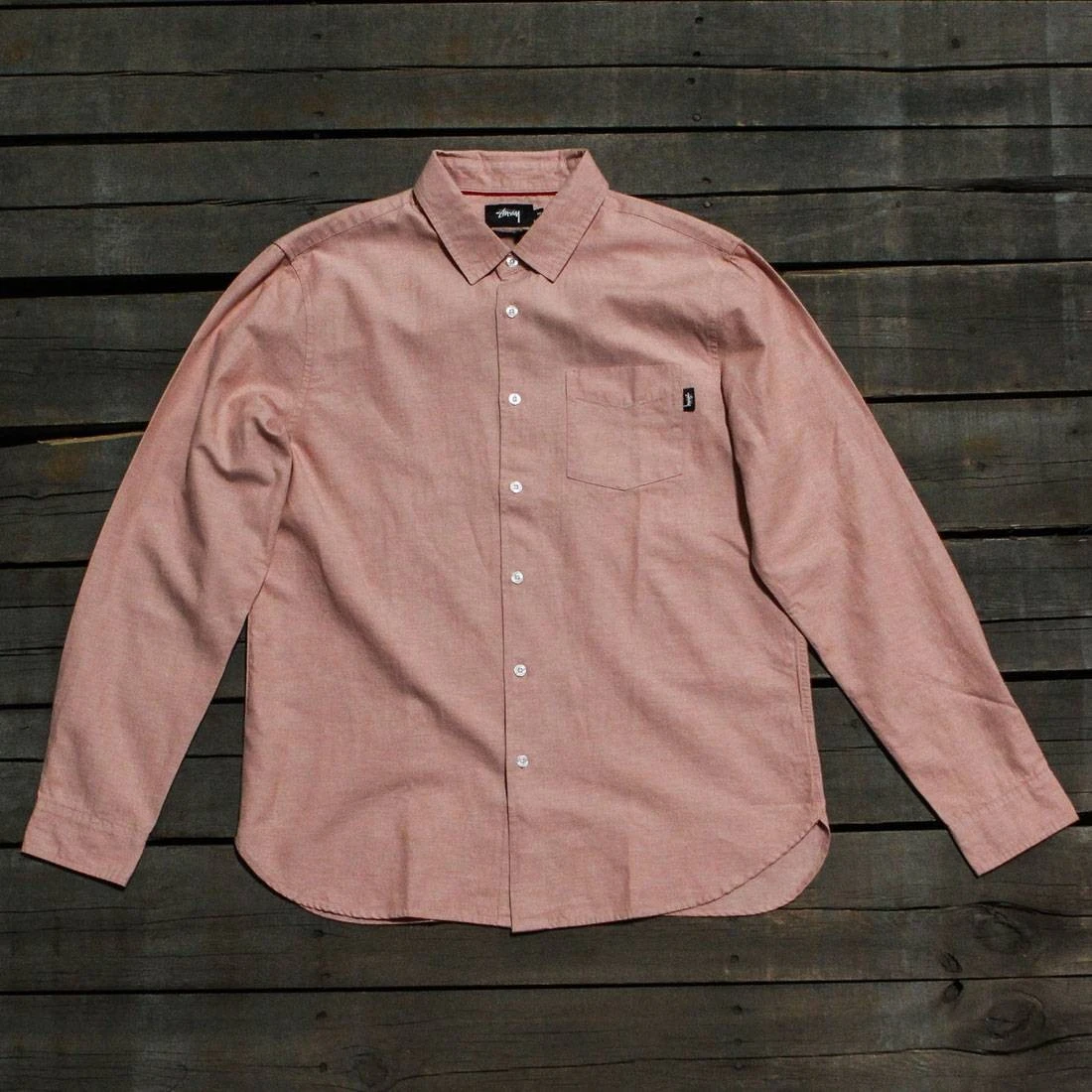 Stussy Men Classic Linen Long Sleeve Shirt (pink) 3 Stussy Men Classic Linen Long Sleeve Shirt (pink)