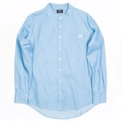 BAIT Men Mandarin Collar Button Up Shirt (light Blue)
