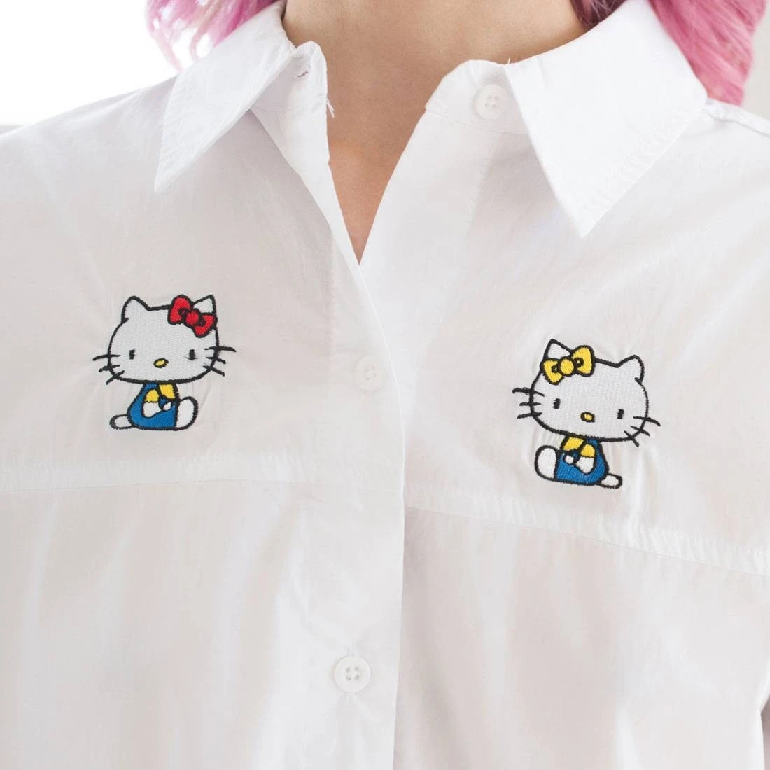 Lazy Oaf X Hello Kitty Women Bow Tie Long Sleeve Shirt (White) 8 Lazy Oaf X Hello Kitty Women Bow Tie Long Sleeve Shirt (White) - Image 6