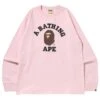A Bathing Ape Men College Long Sleeve Tee (pink) -Tees Shop ap1i30111020pnk 1