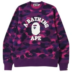 A Bathing Ape Men Color Camo College Crewneck (purple)