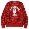 A Bathing Ape Men Color Camo College Crewneck (red) -Tees Shop ap1i30113015red 1