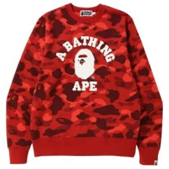 A Bathing Ape Men Color Camo College Crewneck (red)