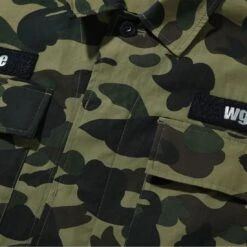 A Bathing Ape Men 1st Camo Shark Relaxed Fit Military Shirt (green) -Tees Shop ap1i30131013grn 3