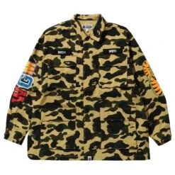 A Bathing Ape Men 1st Camo Shark Relaxed Fit Military Shirt (yellow)