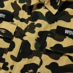 A Bathing Ape Men 1st Camo Shark Relaxed Fit Military Shirt (yellow) -Tees Shop ap1i30131013yel 3