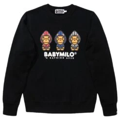 A Bathing Ape Men Milo Shark Hoodie Print Crewneck (black)