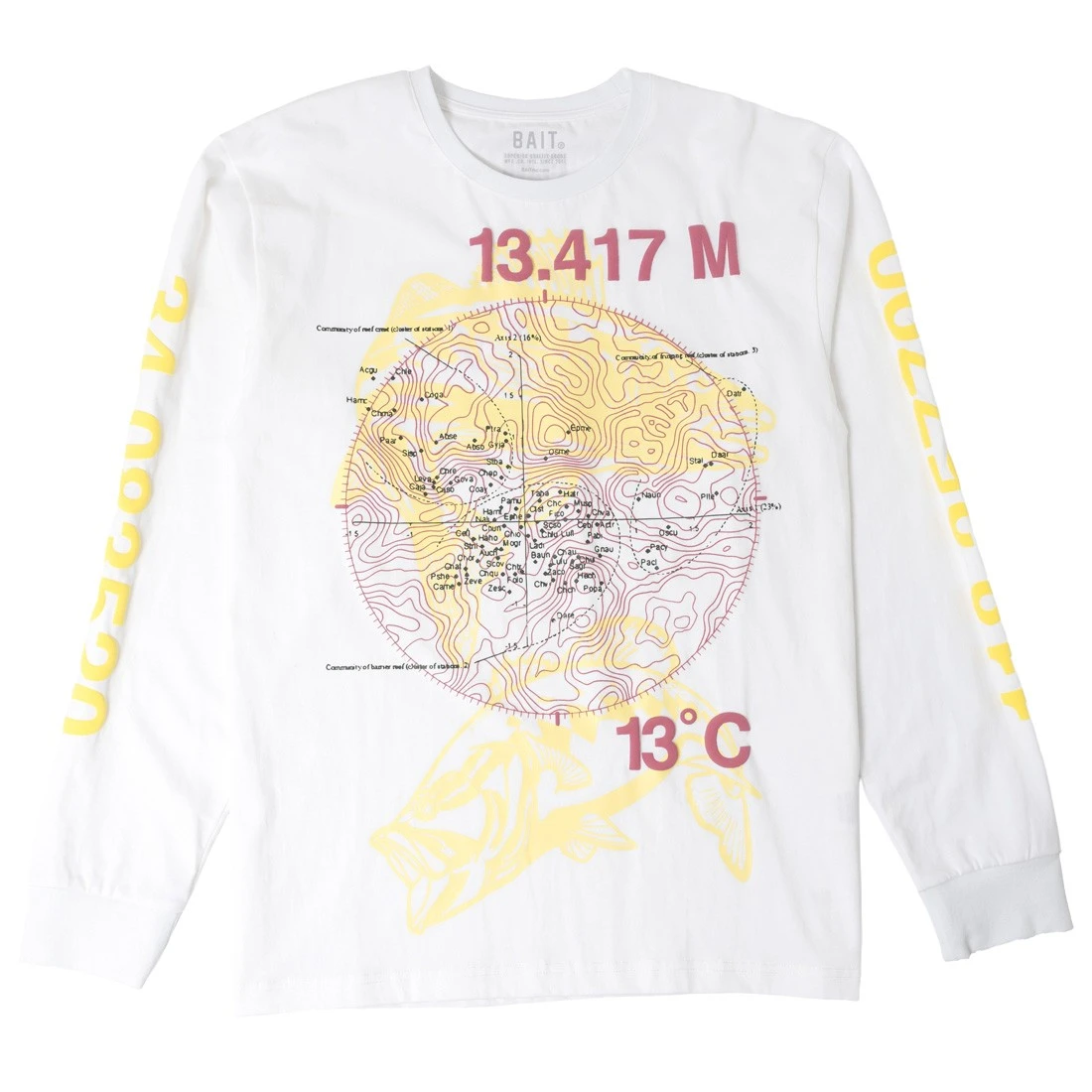 BAIT Men Fishing Coordinates Long Sleeve Tee (white) 3 BAIT Men Fishing Coordinates Long Sleeve Tee (white)