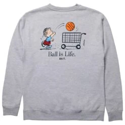 BAIT X Snoopy Men Life Ball Crewneck Sweater (gray / Heather) -Tees Shop basnplifecrgr 5