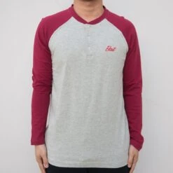 BAIT Men Core Henley Long Sleeve Tee (gray / Burgundy)