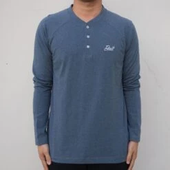 BAIT Men Core Henley Long Sleeve Tee (blue)