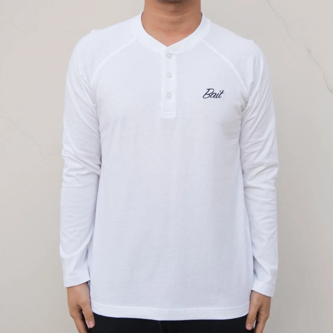 BAIT Men Core Henley Long Sleeve Tee (white) 3 BAIT Men Core Henley Long Sleeve Tee (white)