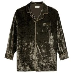 Honor The Gift Women Velvet PJ Button Top (olive)