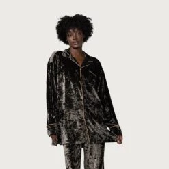 Honor The Gift Women Velvet PJ Button Top (olive) 11 Honor The Gift Women Velvet PJ Button Top (olive) -Tees Shop hgwg220330olv 5