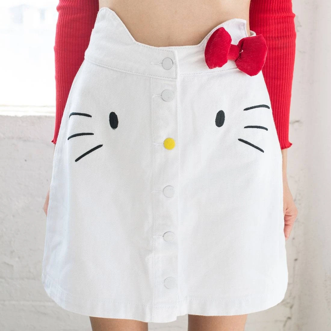 Lazy Oaf X Hello Kitty Women Denim Skirt (White) 3 Lazy Oaf X Hello Kitty Women Denim Skirt (White)