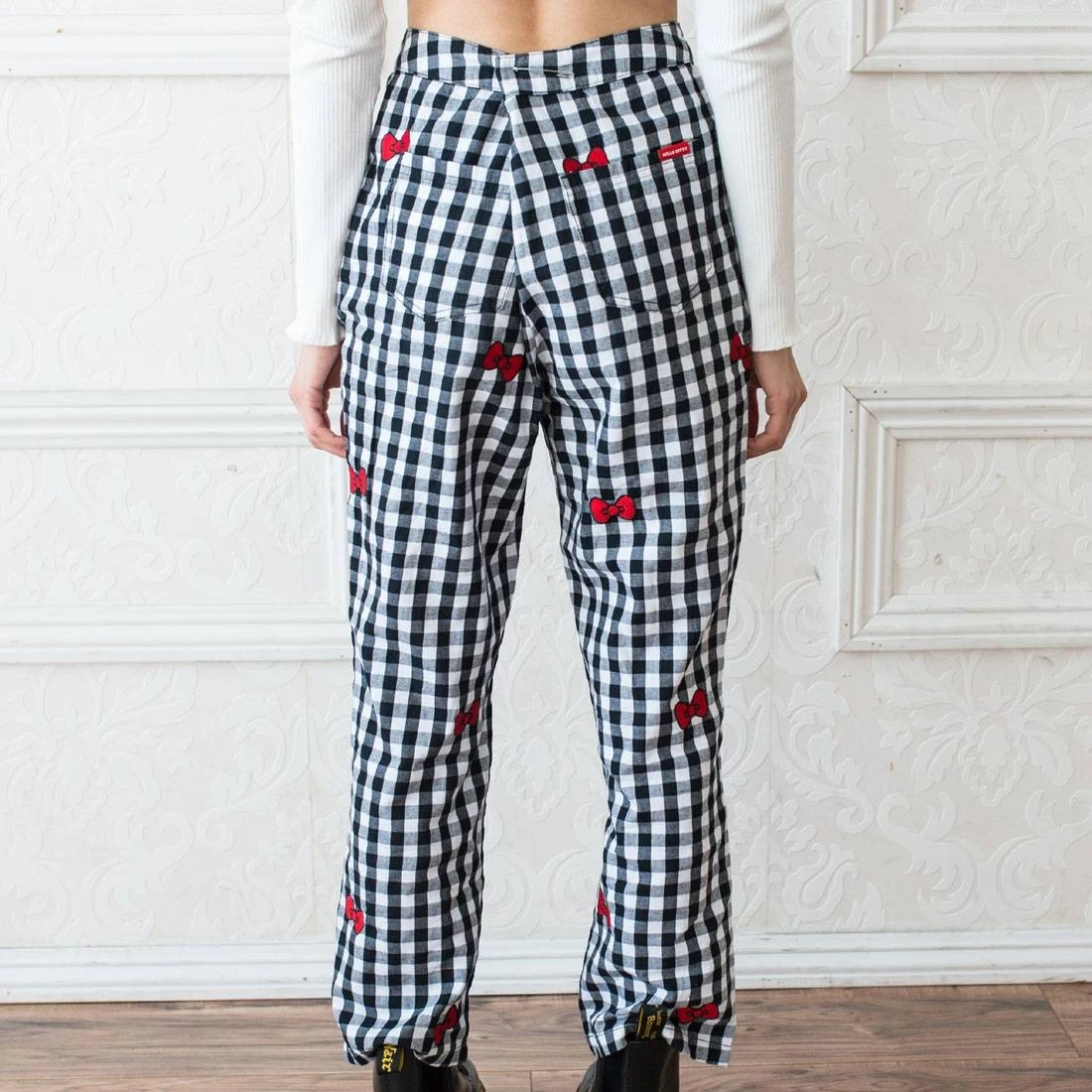 Lazy Oaf X Hello Kitty Women Gingham Pants (Black / White) 4 Lazy Oaf X Hello Kitty Women Gingham Pants (Black / White) - Image 2