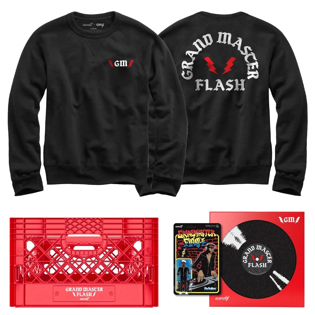 Super7 X Grandmaster Flash Men Crewneck Crate And Toy Kit (red / Multi / Black) 3 Super7 X Grandmaster Flash Men Crewneck Crate And Toy Kit (red / Multi / Black)