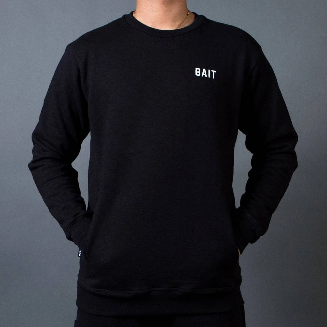 BAIT Men French Terry Crewneck Sweater - Made In LA (black) 4 BAIT Men French Terry Crewneck Sweater - Made In LA (black) - Image 2