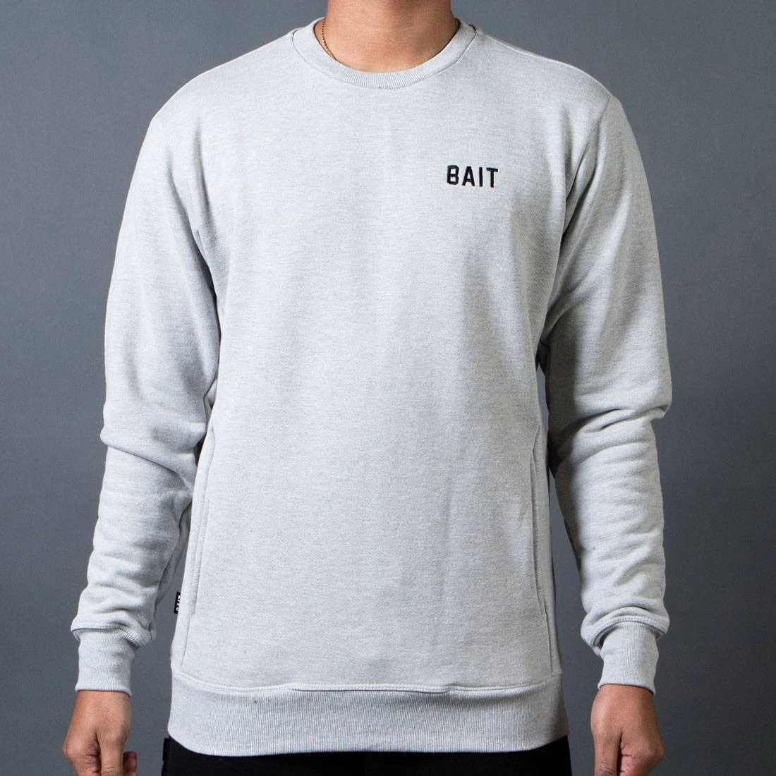 BAIT Men French Terry Crewneck Sweater - Made In LA (gray / Heather) 3 BAIT Men French Terry Crewneck Sweater - Made In LA (gray / Heather)
