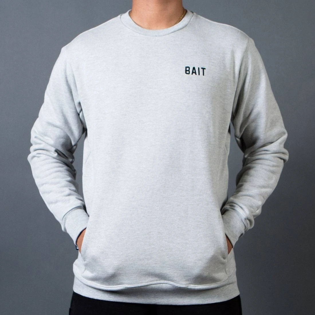 BAIT Men French Terry Crewneck Sweater - Made In LA (gray / Heather) 4 BAIT Men French Terry Crewneck Sweater - Made In LA (gray / Heather) - Image 2
