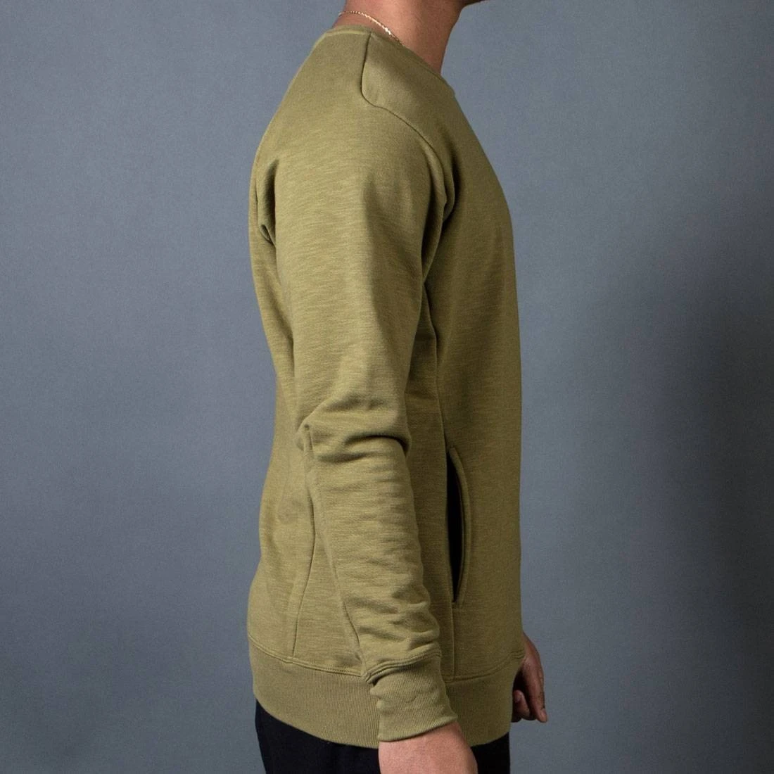 BAIT Men French Terry Crewneck Sweater - Made In LA (olive) 6 BAIT Men French Terry Crewneck Sweater - Made In LA (olive) - Image 4